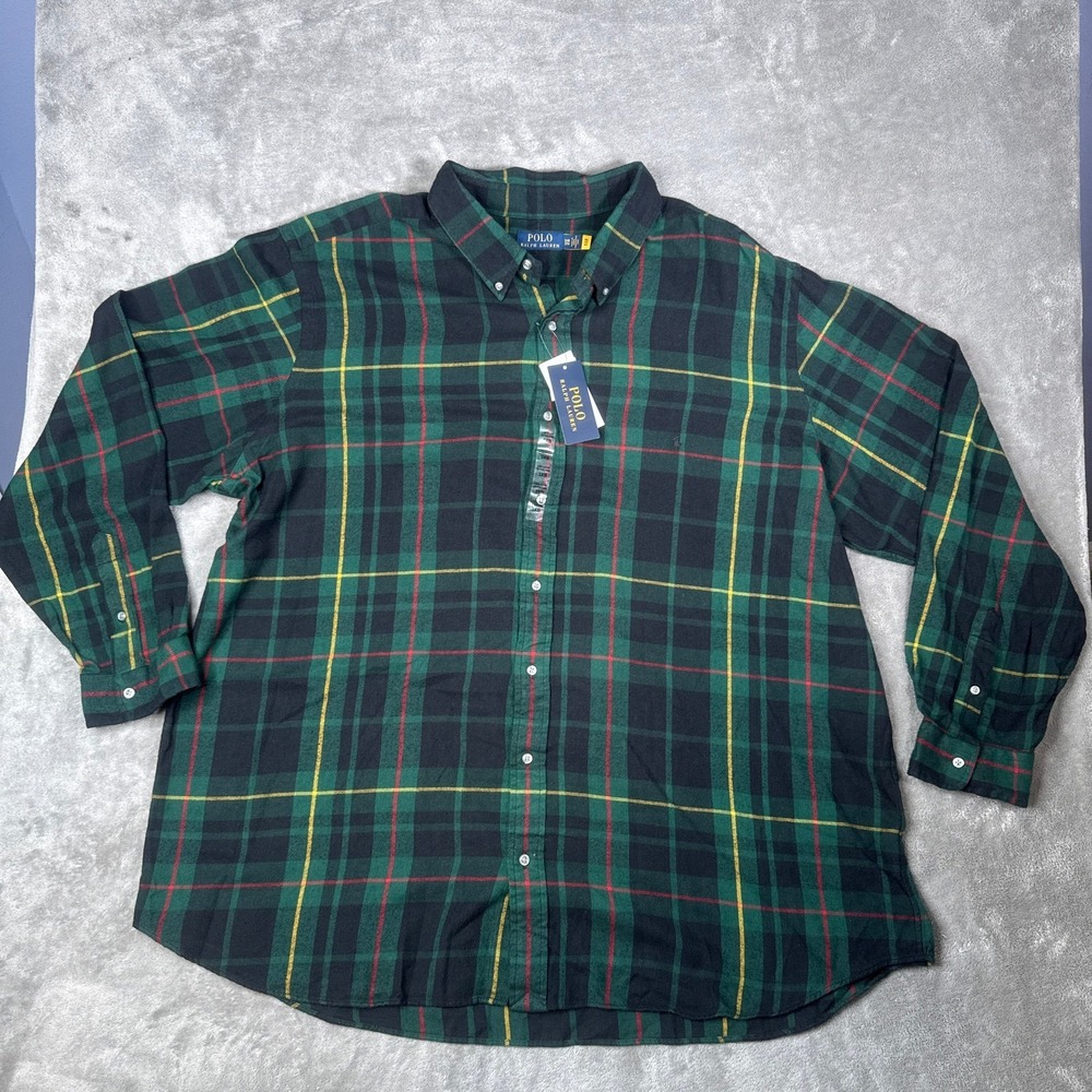 Polo Ralph Lauren Flannel Shirt Men’s 3XB Green Plaid Button Down Cotton Work